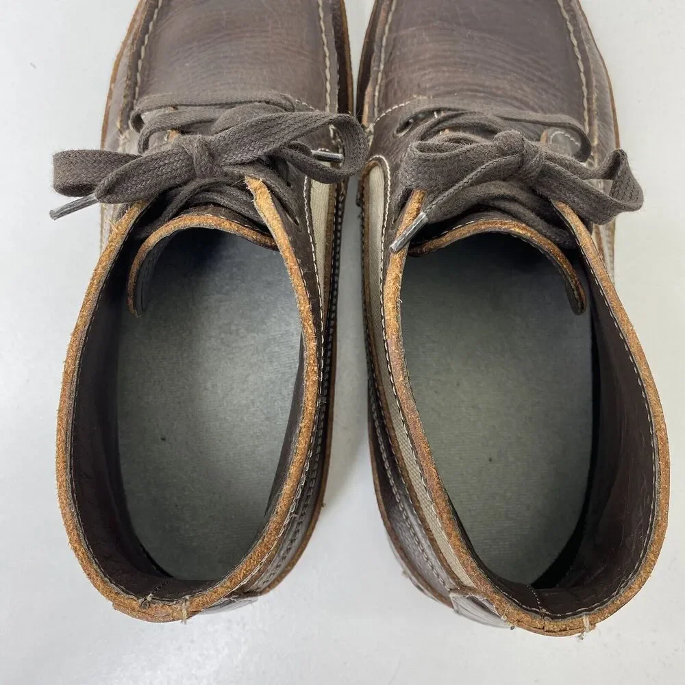 Duluth Trading Boots Mens 10M Work Ankle Chuckka Brown Leather Canvas Lace Up